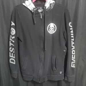 Iron Fist DESTROY EVERYTHING Black Zip Up Sweater with White Accents